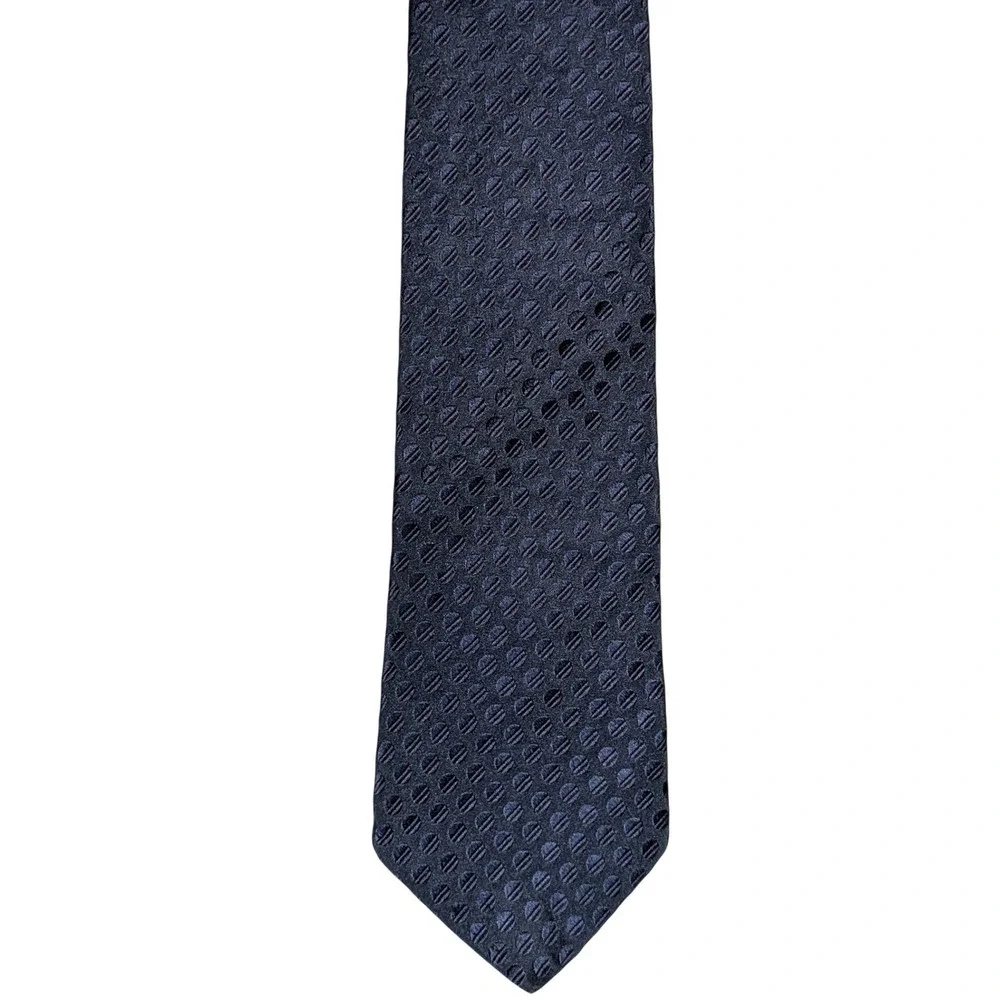 RBM Collection Tie Mens Navy Blue Geometric Silk Classic Woven Jacquard Business